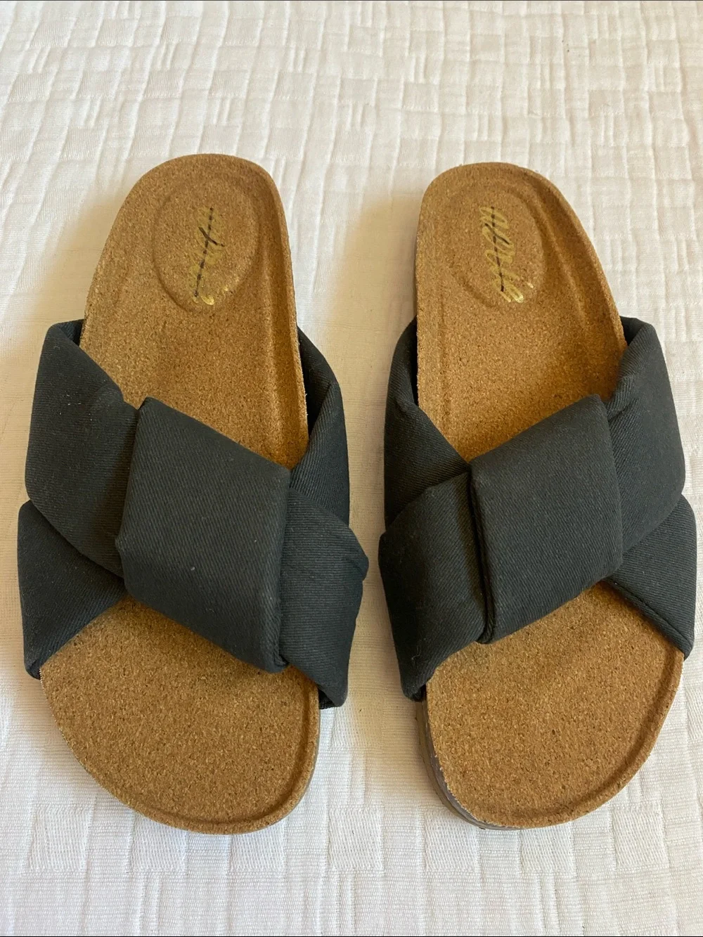 AERIE Black Knotted Cork-Style Slide Sandals